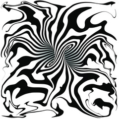Abstract exploded torus inside view in crazy geometric, hypnotic and twisting black and white stripes Vector illustration.