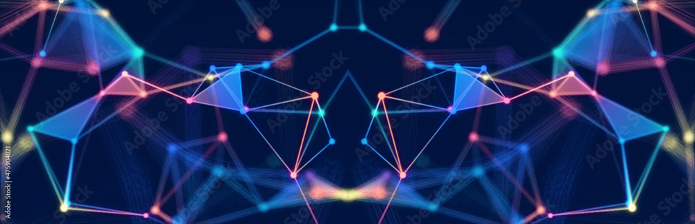 Poster abstract illustration with connected dots and lines. digital network background. the concept of scie