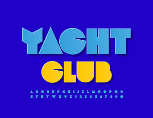 Vector modern logo Yacht Club with Blue Sticker Font. Creative set of Alphabet Letters and Numbers