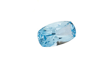 macro mineral stone aquamarine faceted on a white background