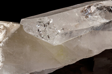 Macro mineral stone rhinestone, rock crystal on a black background