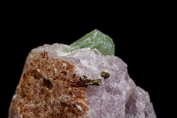 macro mineral stone pargasite on black background