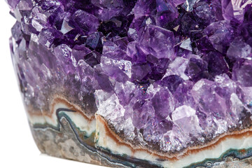 Amethyst Crystal Druse  macro mineral on white background