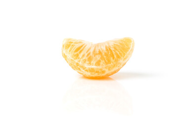 Peeled tangerine or mandarin fruit isolated on white background. Isolated citrus segments 