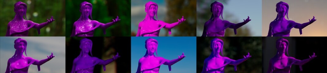 rose plastic statue in 10 lighting set, examples for painters - object 3D illustration