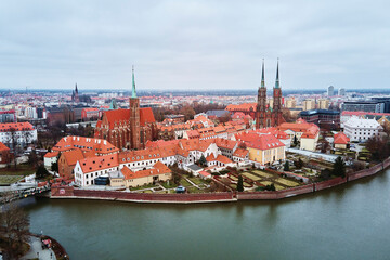 Cityscape of Wroclaw panorama in Poland, aerial view