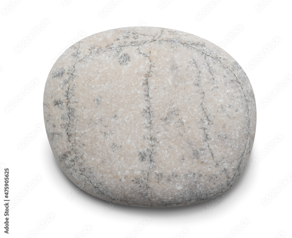 Poster pebble. smooth gray sea stone isolated on white background with shadows, clipping path for isolation