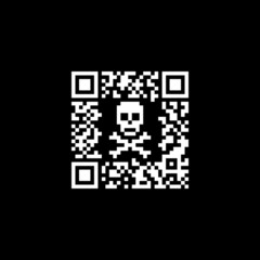 Graphic print of QR code with skull pattern. Pandemic coronavirus. Pixel art.