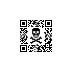 Graphic print of QR code with skull pattern. Pandemic coronavirus. Pixel art.