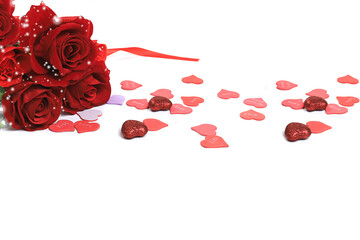 Greeting card for Valentine's Day or Women's Day, banner, hearts and roses on a light background....