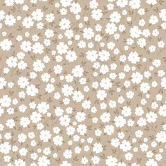 Vintage pattern. Small flowers and leaves. Beige background. Seamless vector template for design and fashion prints.
