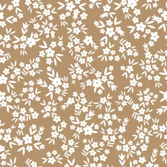 Poster de jardin Petites fleurs Fond floral vintage. Modèle vectorielle continue pour les imprimés de design et de mode. Motif fleuri à petites fleurs et feuilles blanches sur fond terre cuite.