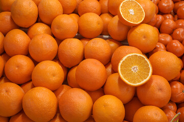 Ripe organic oranges in a market
