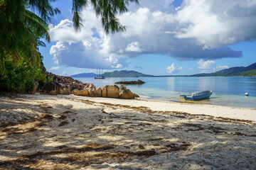 tropical beach on curiese island on the seychelles