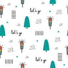 Cute seamless baby vector pattern traffic light. Funny illustration for kids