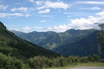 Austrian mountain landscape and summer sun, panorama viewpoint.	