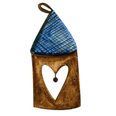 watercolor pendant brown house with a heart-shaped window