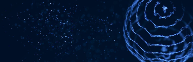 3D sphere structure with connected dots and lines. Wireframe construct. Technological concept of background. 3d