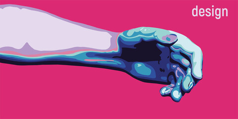 Abstract digital human hand. Colorful art. Minimalistic design for business presentations, flyers or posters. 3d vector illustration.