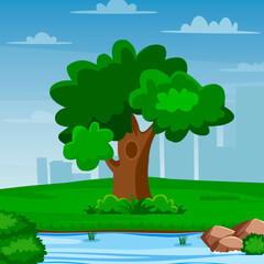 Tree cartoon scene in the park