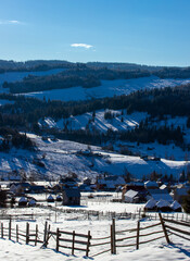 landscape with a village in Bucovina in winter