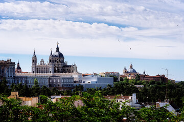 Fototapeta na wymiar Cityscape of Madrid with Almudena Cathedral and Royal Palace, Spain