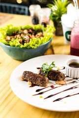 Healthy Food Homemade Classic Food Dish Plate Menu Lunch Breakfast Rice Beans Pasta Sausage Shrimp on the Table