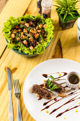 Healthy Food Homemade Classic Food Dish Plate Menu Lunch Breakfast Rice Beans Pasta Sausage Shrimp on the Table