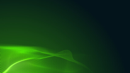 Dot green wave light screen gradient texture dark background. Abstract  technology big data digital background. 3d rendering.