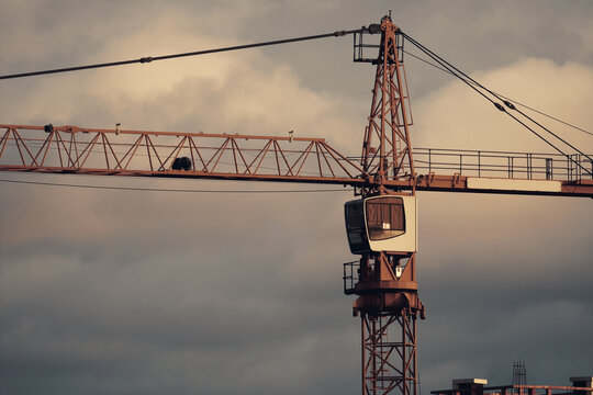 Cinematic image of building crane. 