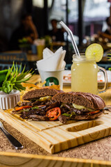 Healthy Food Homemade Classic Food Brazilian Dish Plate Menu Lunch Breakfast Rice Beans Pasta Sausage Shrimp on the Table