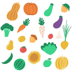 Farm Vegetables Vector handdrawn simple Isolated Icons harvest Set.