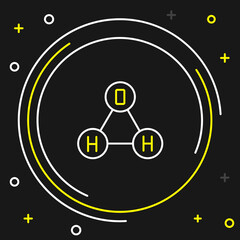 Line Chemical formula for water drops H2O shaped icon isolated on black background. Colorful outline concept. Vector