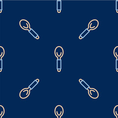 Line Spoon icon isolated seamless pattern on blue background. Cooking utensil. Cutlery sign. Vector