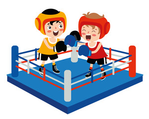 Cartoon Illustration Of A Kid Boxing