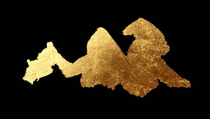 Grunge Gold and bronze glitter color smear painting blots on black. Abstract glow shiny background.