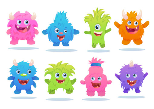 Cartoon alien bright collection. Crazy cute monsters different comic character. Set funny dragons or bacteria or caries colorful gradient vector isolated illustration. 
