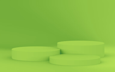 Abstract 3d green color cylinder podium minimal studio background.
