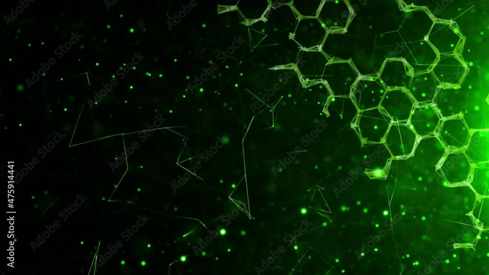 Poster seamless loop green chemical hexagon bonds molecules cyber space science background. seamless loopin