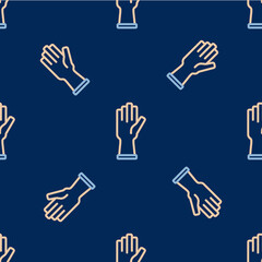 Line Protective gloves icon isolated seamless pattern on blue background. Vector