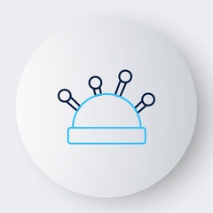 Obraz premium Line Needle bed and needles icon isolated on white background. Handmade and sewing theme. Colorful outline concept. Vector