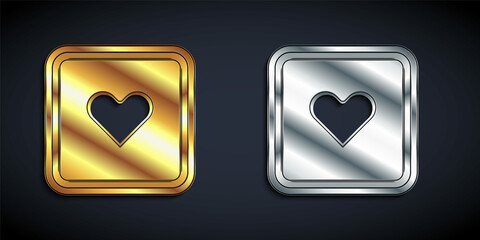 Gold and silver Like heart icon isolated on black background. Counter Notification Icon. Follower Insta. Long shadow style. Vector