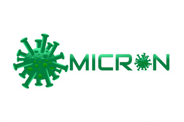 Illustration of new coronavirus Sars Cov 2 Omicron, new variant of Covid-19, B.1.1.529, white background with copy space
