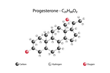 Molecular formula of progesterone. Progesterone is a 21-carbon steroid hormone involved in the menstrual cycle, pregnancy, and embryogenesis in humans and other animals.