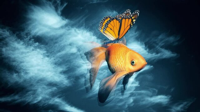 Surreal imagination. Fish in the sky