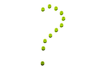 Green buttons on a white background, a question mark