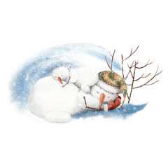 Christmas illustration with funny snowman. - 475916654