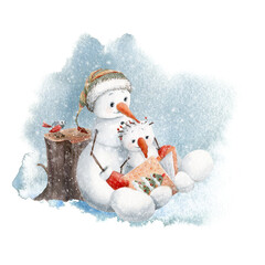 Christmas illustration with funny snowman. - 475916656