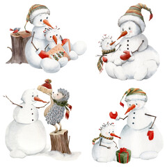 Christmas illustration with funny snowman. - 475916669