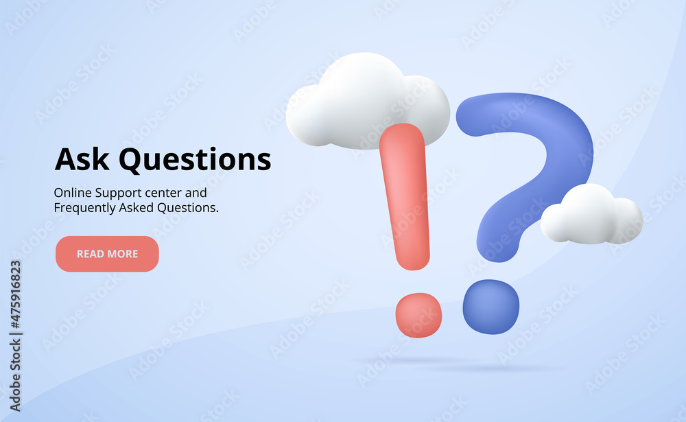 Poster exclamations and question marks. faq concept. online support center. ask questions and receive answe